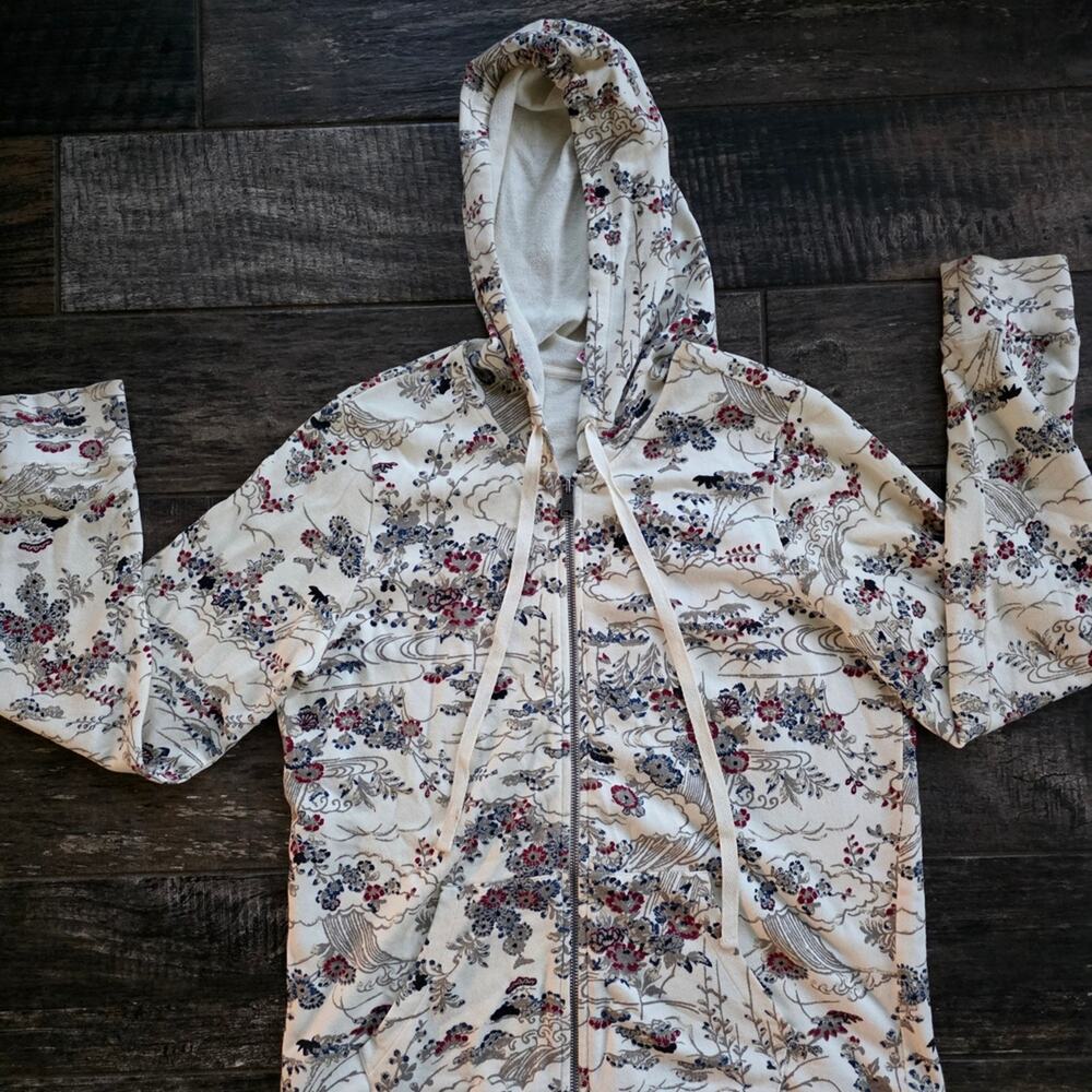 Lucky Brand Floral Hoodie Jacket - Cream and Red